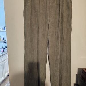 JM Collection Olive Green Textured Wide-Leg Pants